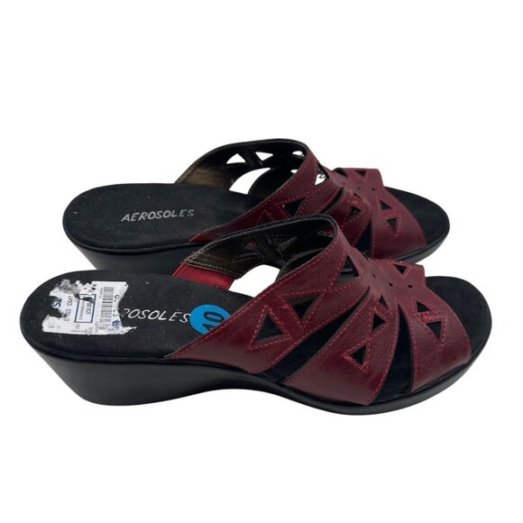 Aerosoles Size 10 Leather Slip-On Wedge Casual Comfortable Sandals Red - Picture 4 of 7